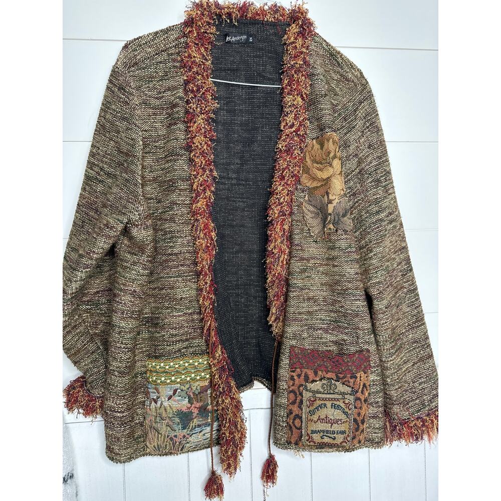 Lee Andersen Vintage Tapestry Open Front Cardigan Jacket SZ 2X - Earth Tones